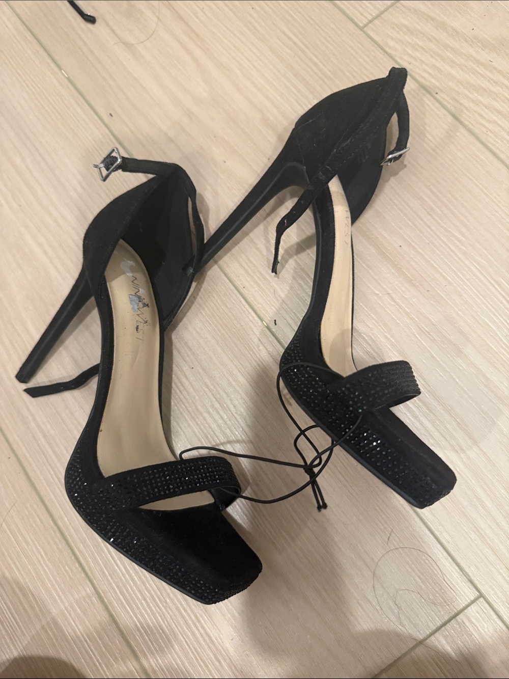 Nine West Black Rhinestone Evening Stiletto Sandals